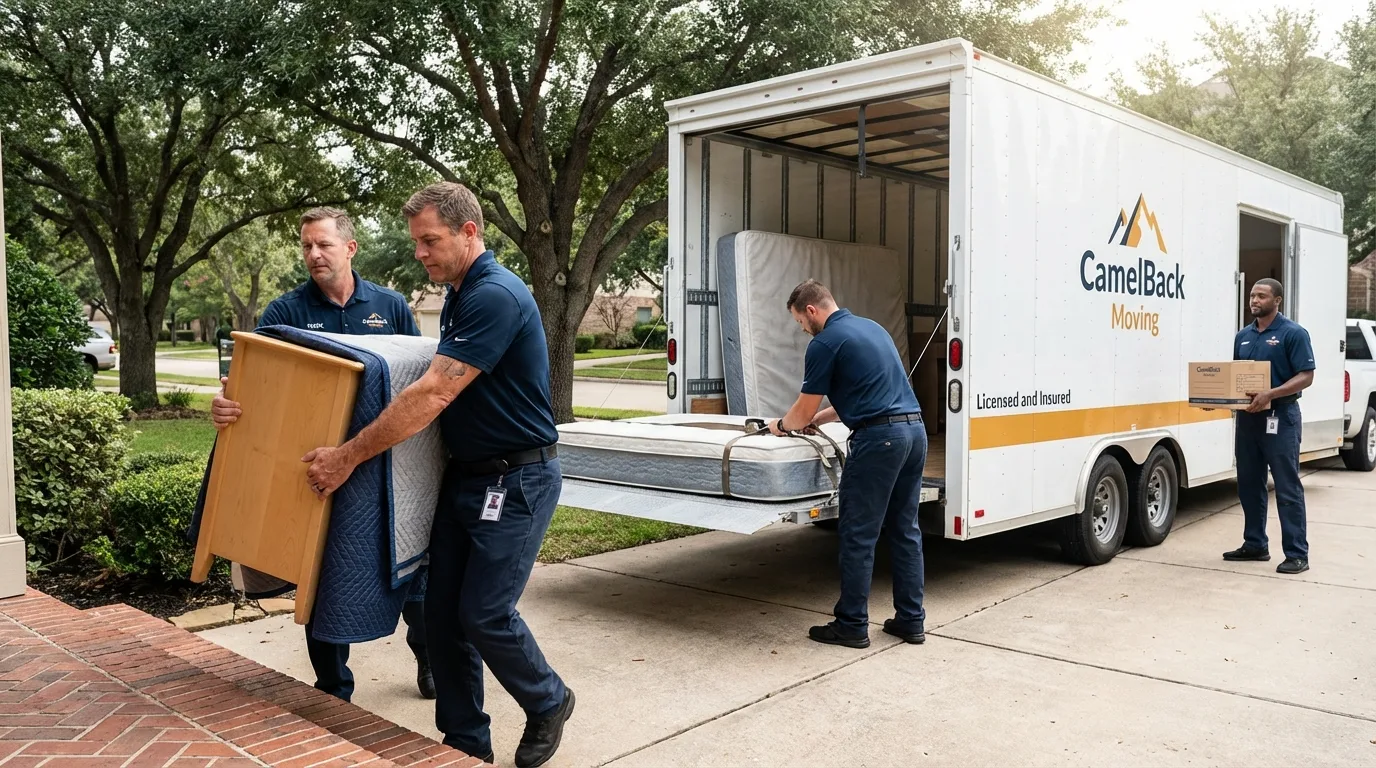 Crew loading residential truck for cross-state move from Woodside, NY
