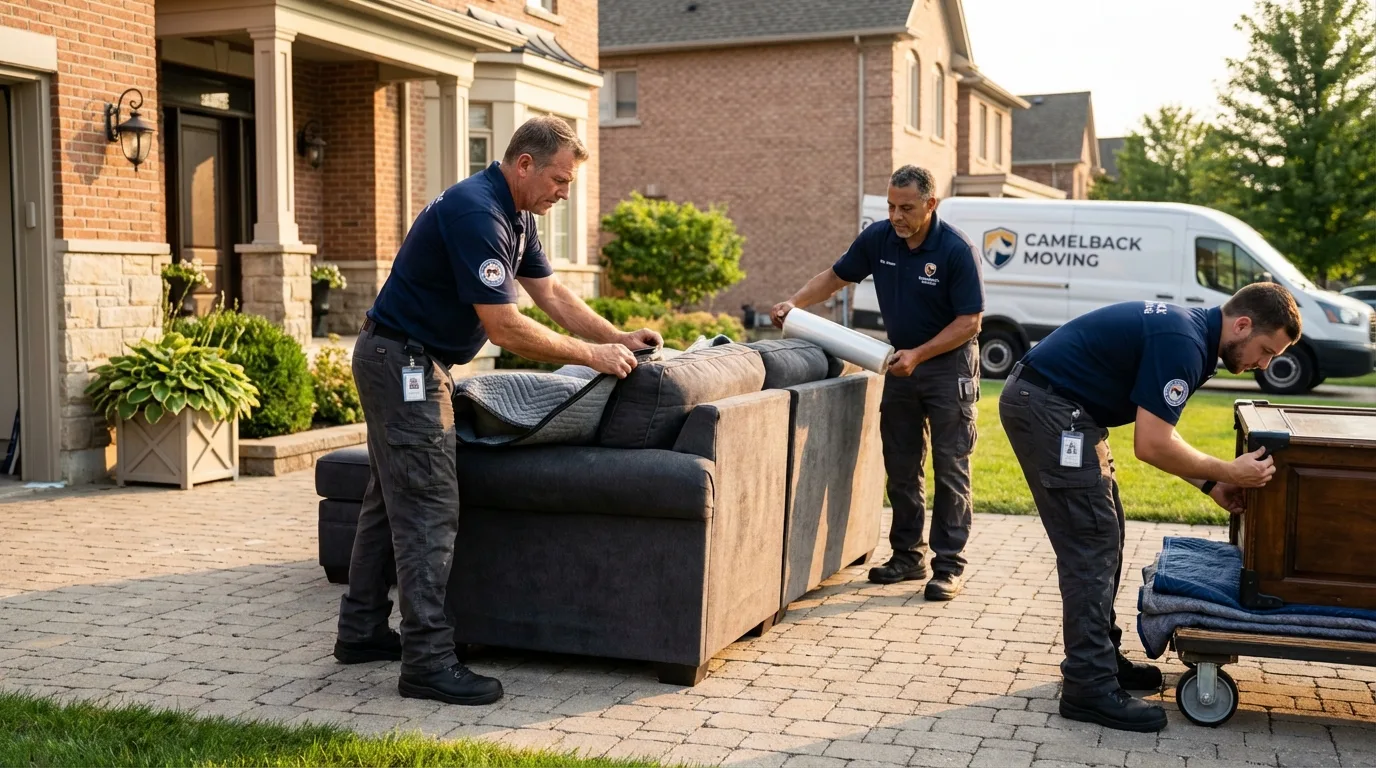 Large estate moving crew wrapping furniture in Woodside, NY